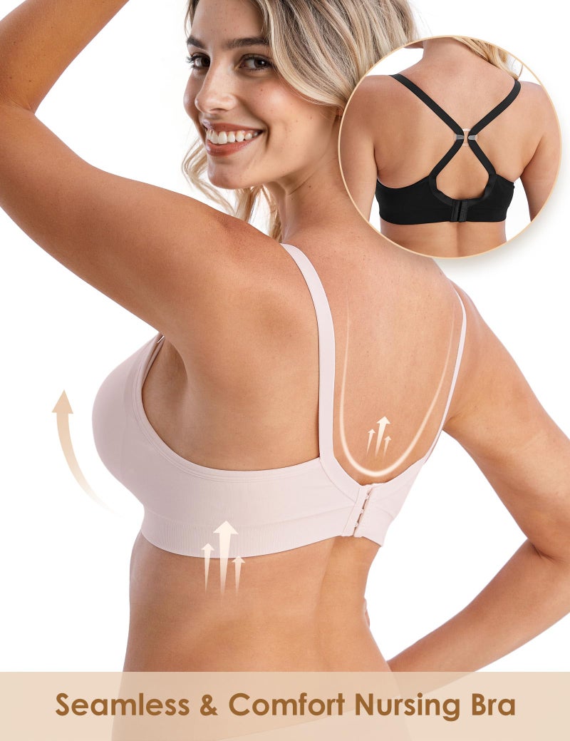 HOFISH Maternity Nursing Bras for Breastfeeding, 3 Pack Pregnancy Deep V Neck Wireless Bra with Extenders & Clips - Image 4